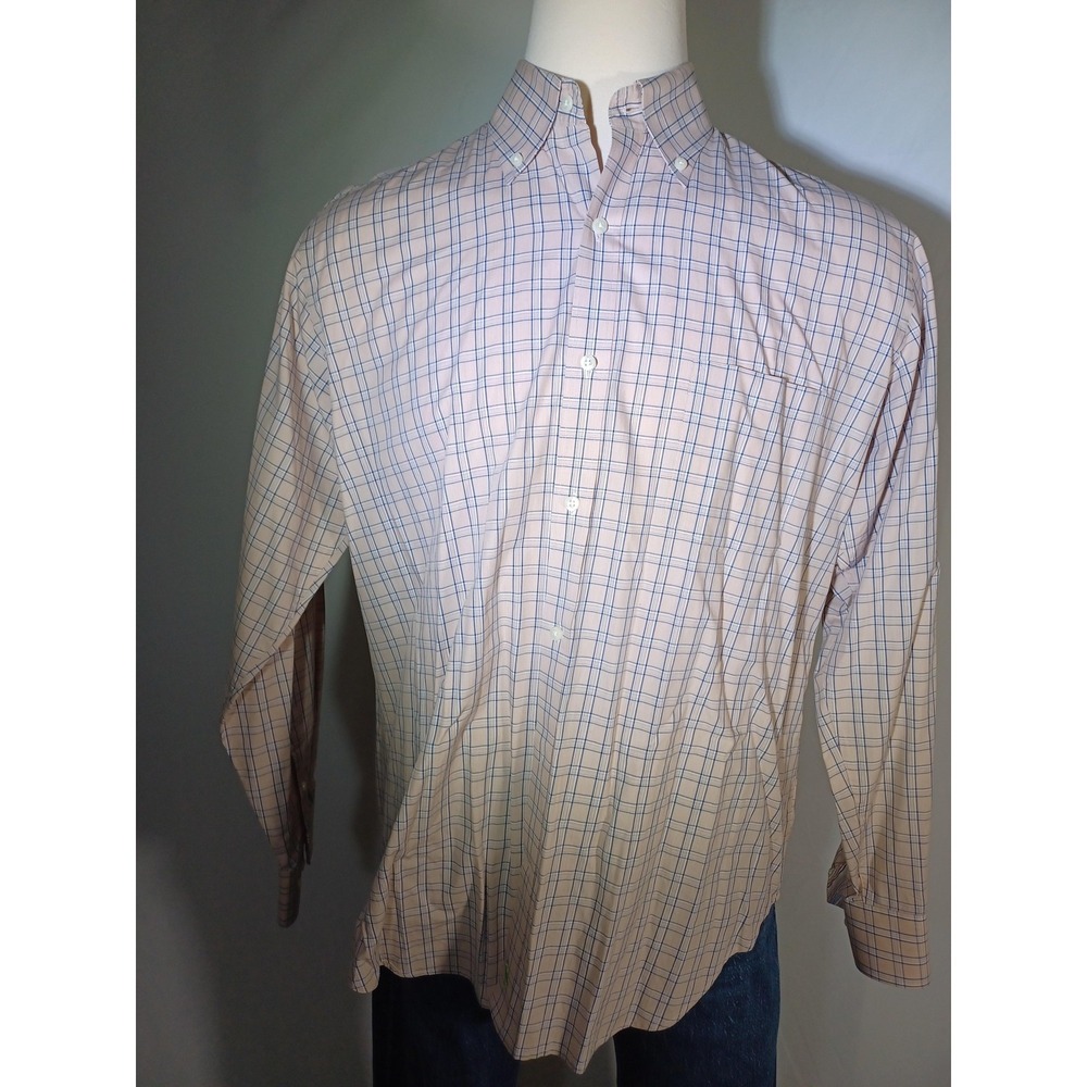 Tailorbyrd Shirt Mens XL Beige Blue Check Button Down Long Sleeve Casual
